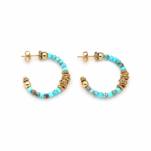 Lure Turquoise Natural Stone Gold Plated Hoop Pinned Earrings - 1