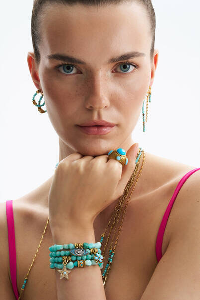 Lure Turquoise Natural Stone Gold Plated Hoop Pinned Earrings - 4