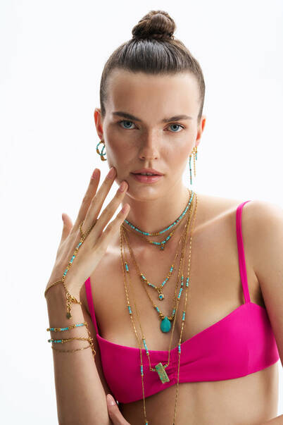 Lure Turquoise Natural Stone Gold Plated Hoop Pinned Earrings - 5