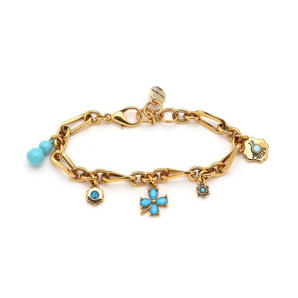 Lure Turquoise Zircon Gold Plated Clover Charm Anklet - 1