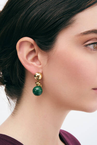 Lush Malahite Natural Stone Gold Plated Pinned Earrings - 2