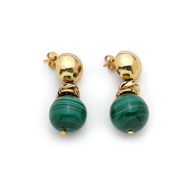 Lush Malahite Natural Stone Gold Plated Pinned Earrings - 1