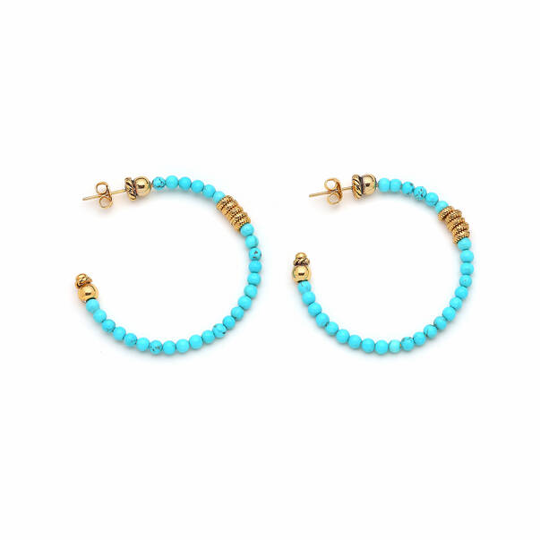 Lush Turquoise Natural Stone Gold Plated Hoop Pinned Earrings - 1
