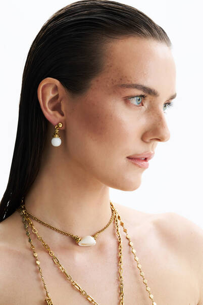 Maia White Jade Gold Plated Solitaire Pinned Earrings - 2