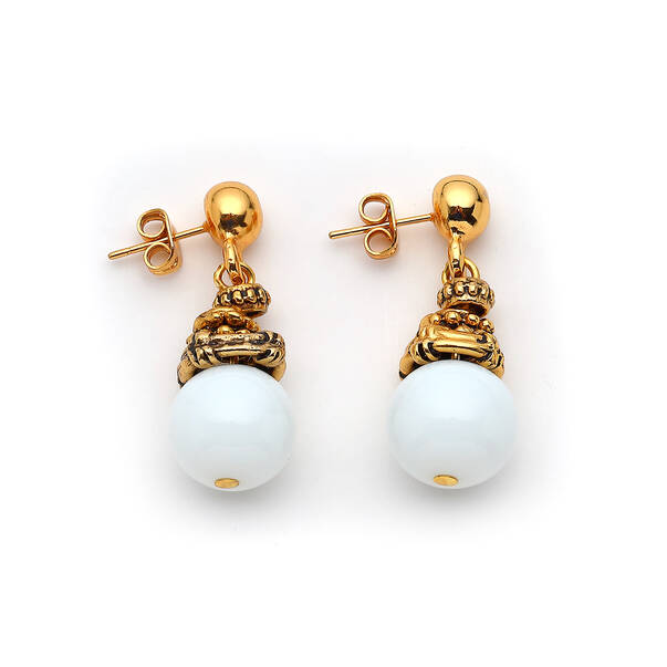 Maia White Jade Gold Plated Solitaire Pinned Earrings - 1
