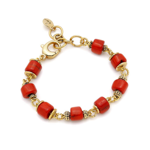 Majestic Coral Natural Stone Gold Plated Bracelet - 1