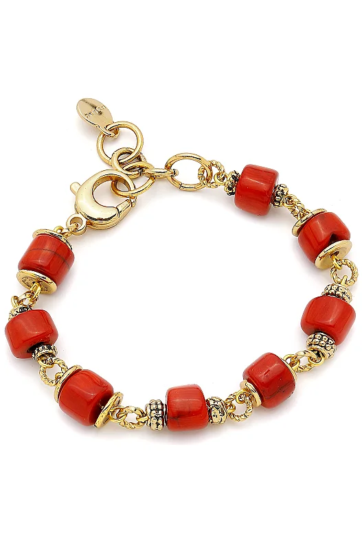 Majestic Coral Natural Stone Gold Plated Bracelet 