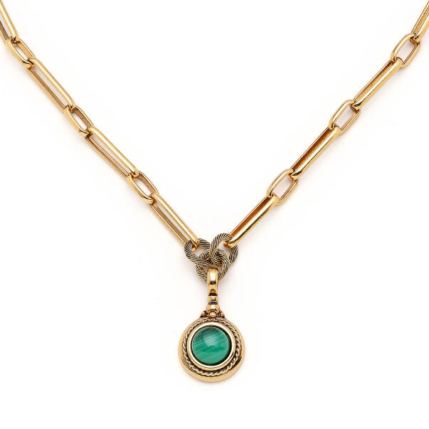 Malachite Doğaltaş Charm Altın Kaplama Zincir Kolye - 3