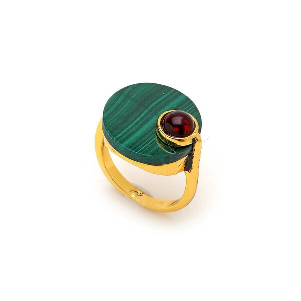 Malachite Malahite Altın Kaplama Yüzük - 1
