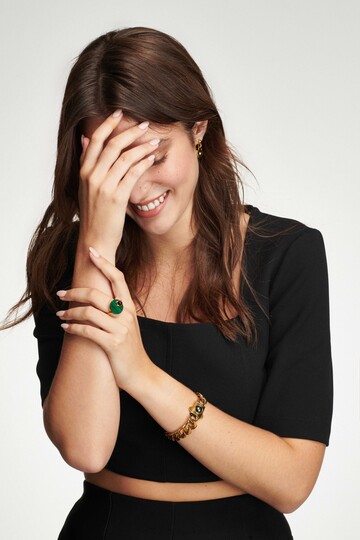 Malachite Malahite Gold Plated Ring - (1)