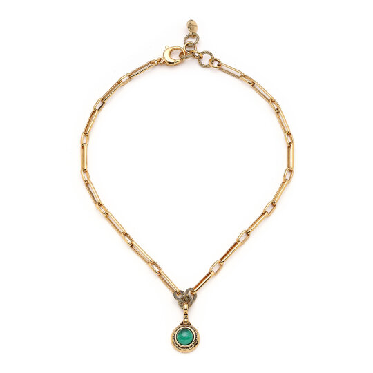 Malachite Natural Stone Charm Gold Plated Chain Necklace 