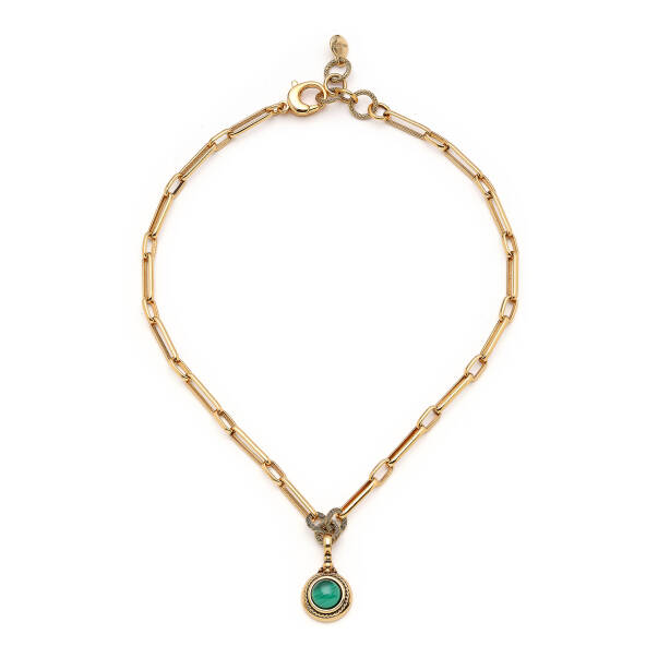 Malachite Natural Stone Charm Gold Plated Chain Necklace - 1