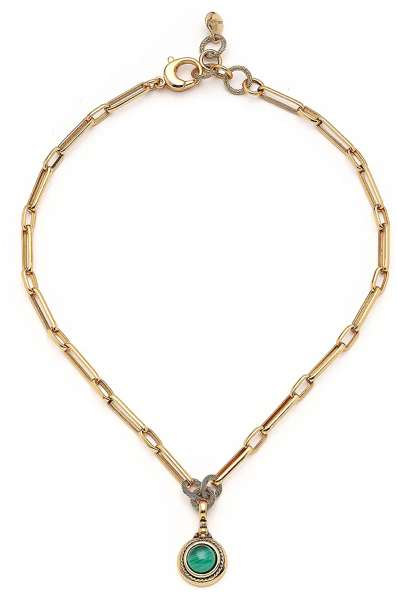 Malachite Natural Stone Charm Gold Plated Chain Necklace