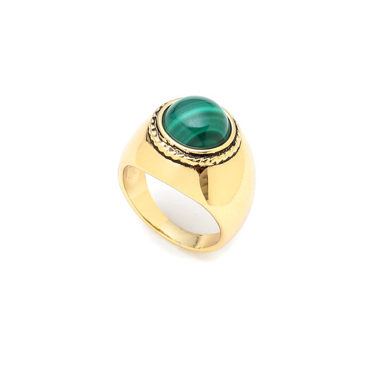 Malachite Power Natural Stone Gold Plated Ring 