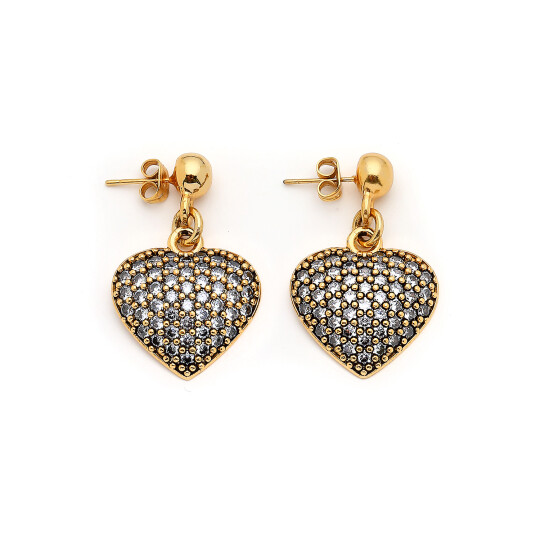 Margot Gold Plated Heart Zircon Charm Pinned Earrings - 