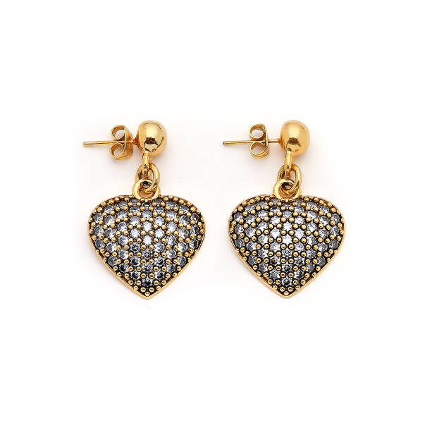 Margot Gold Plated Heart Zircon Charm Pinned Earrings - 2