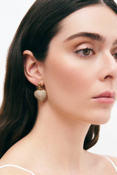Margot Gold Plated Heart Zircon Charm Pinned Earrings - 3