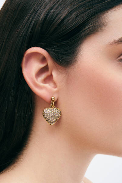 Margot Gold Plated Heart Zircon Charm Pinned Earrings - 5