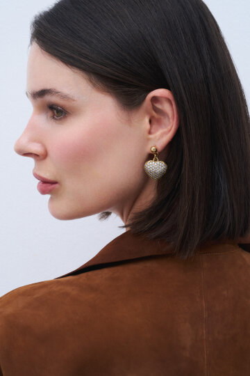 Margot Gold Plated Heart Zircon Charm Pinned Earrings - 