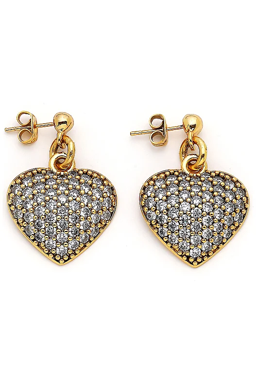 Margot Gold Plated Heart Zircon Charm Pinned Earrings 