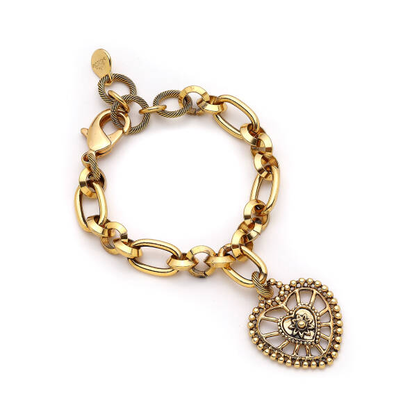 Marie Gold Plated Heart Charm Chain Bracelet - 1