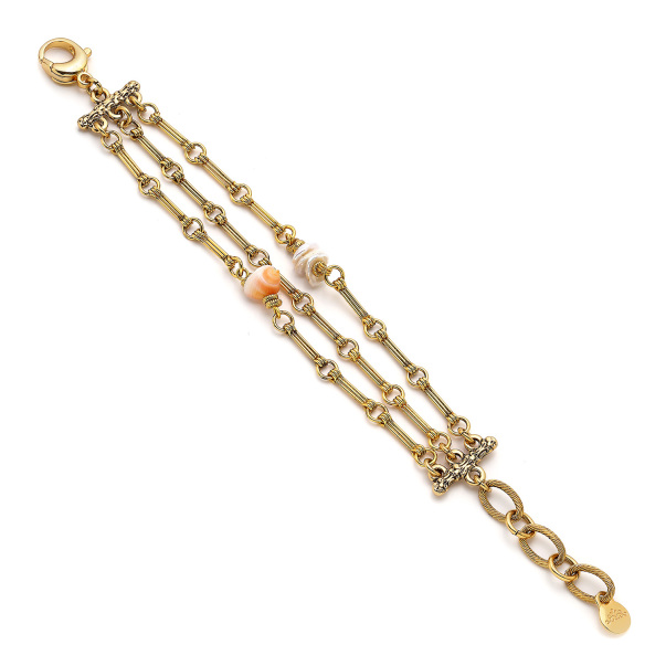 Marina-Pearl-Sea-Shell-Gold-Plated-Chain-Bracelet - 1
