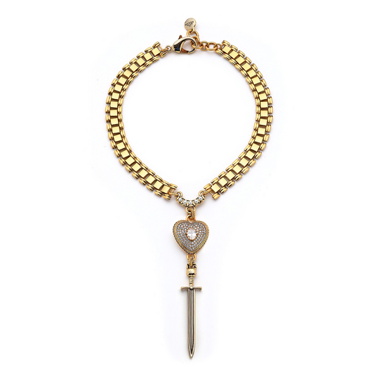 Marnie Altın Kaplama Zirkon Kalp Charm Zincir Kolye 