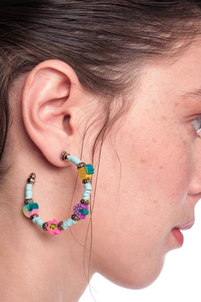 Marthu Blue Hoop Pinned Earrings - 2