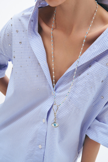 Masallah Gümüş Kaplama Göz Kolye - (1)