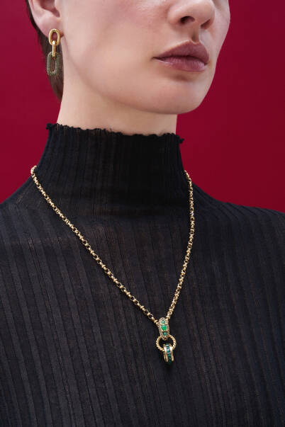 Mashed Zircon Charm Gold Plated Chain Necklace - 5