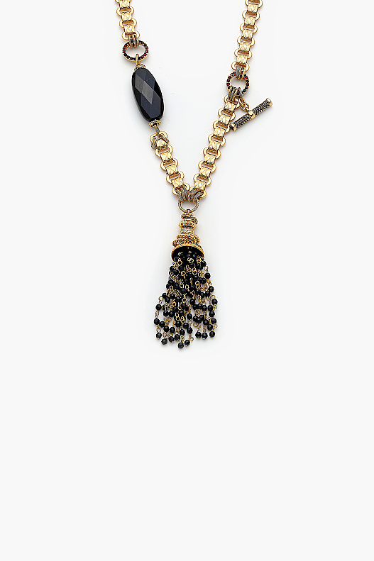 Matty Glow Gold-Plated Chain Necklace with Black Tassel - (1)