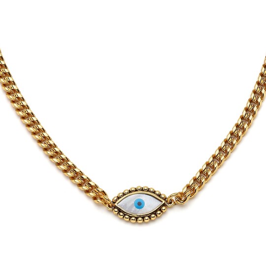 Mei Gold Plated Eye Chain Necklace - 