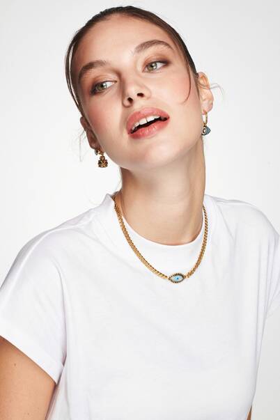 Mei Gold Plated Eye Chain Necklace - 1