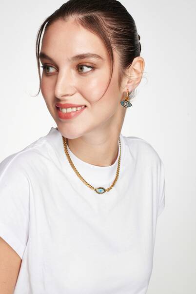 Mei Gold Plated Eye Chain Necklace - 5