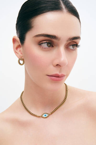 Mei Gold Plated Eye Chain Necklace - 3