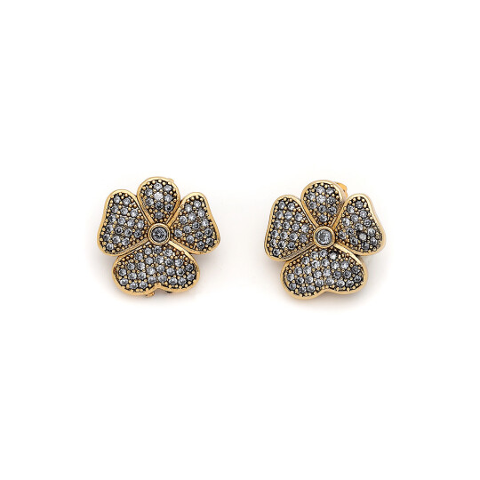 Meryl Gold Plated Zircon Clover Charm Pins Earrings 