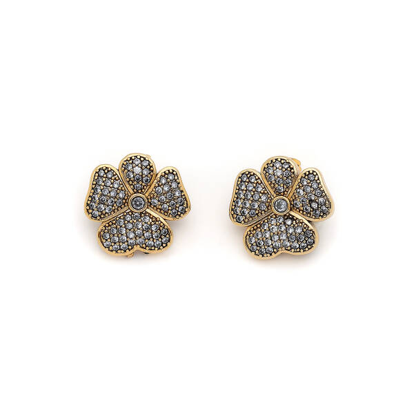 Meryl Gold Plated Zircon Clover Charm Pins Earrings - 1