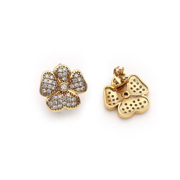Meryl Gold Plated Zircon Clover Charm Pins Earrings - 3