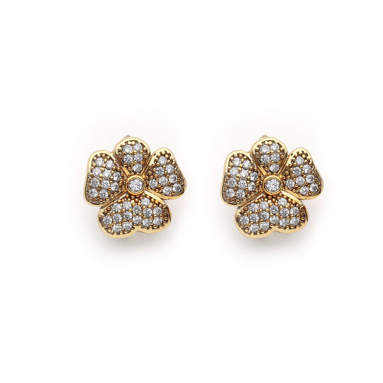 Meryl Gold Plated Zircon Clover Charm Pins Earrings - 