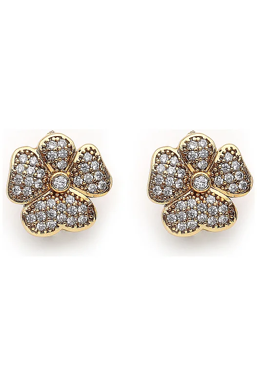 Meryl Gold Plated Zircon Clover Charm Pins Earrings 