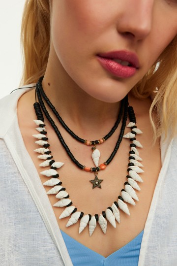 Mesh İp Midye Kabuğu Kolye - (1)