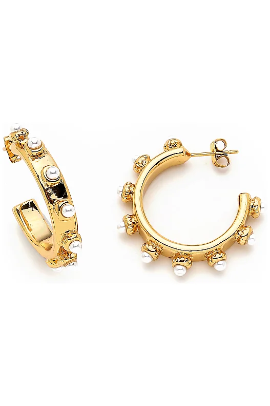 Mey Pearl Gold Plated Pinned Hoop Earrings - (1)