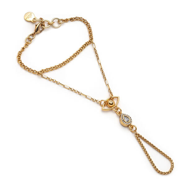 Mia Eye & Droplet Charm Gold Plated Chain Hand Bracelet - 1