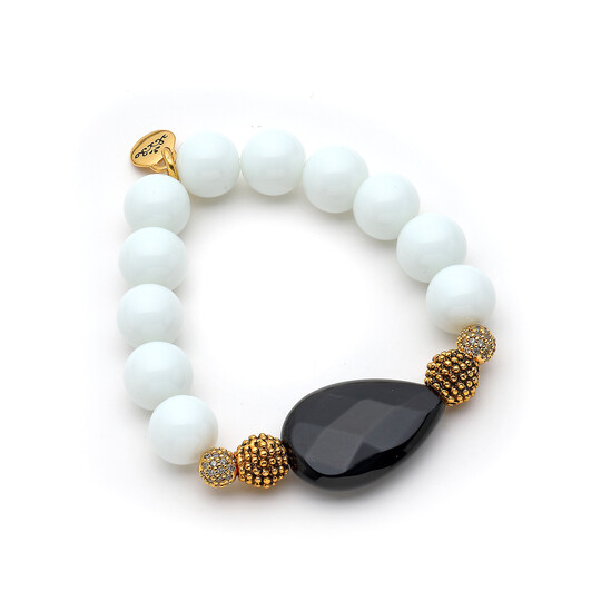 Mia White Jade Gold Plated Onyx Bracelet 