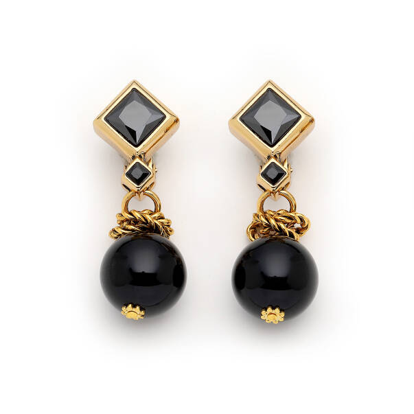 Mila Onyx Gold Plated Clip-On Earrings - 1