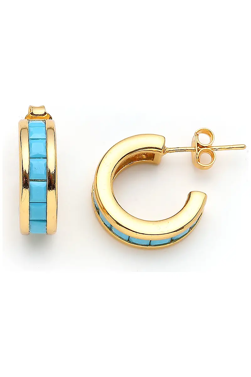 Mira Turquoise Zircon Gold Plated Pinned Hoop Earrings