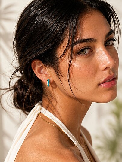 Mira Turquoise Zircon Gold Plated Pinned Hoop Earrings - (1)
