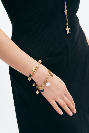 Mistral Seashell Pearl Gold Plated Charm Bracelet - (1)