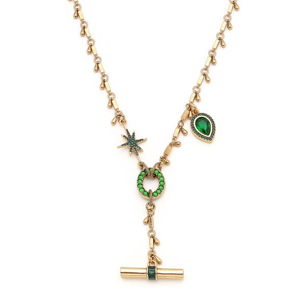 Mixed Star and Drop Stone Charm Gold Plated Chain Necklace - 3