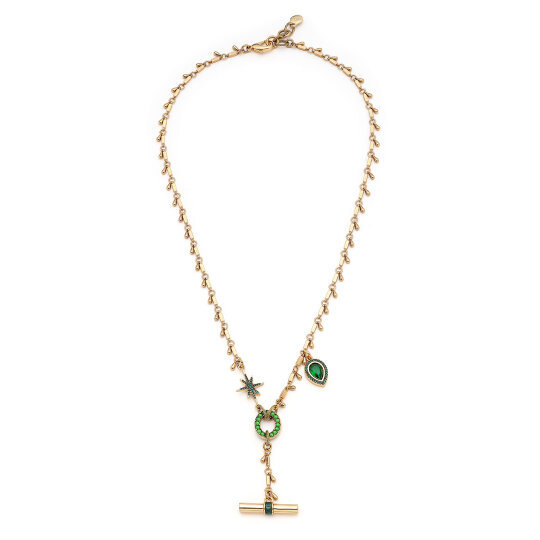 Mixed Star and Drop Stone Charm Gold Plated Chain Necklace - 